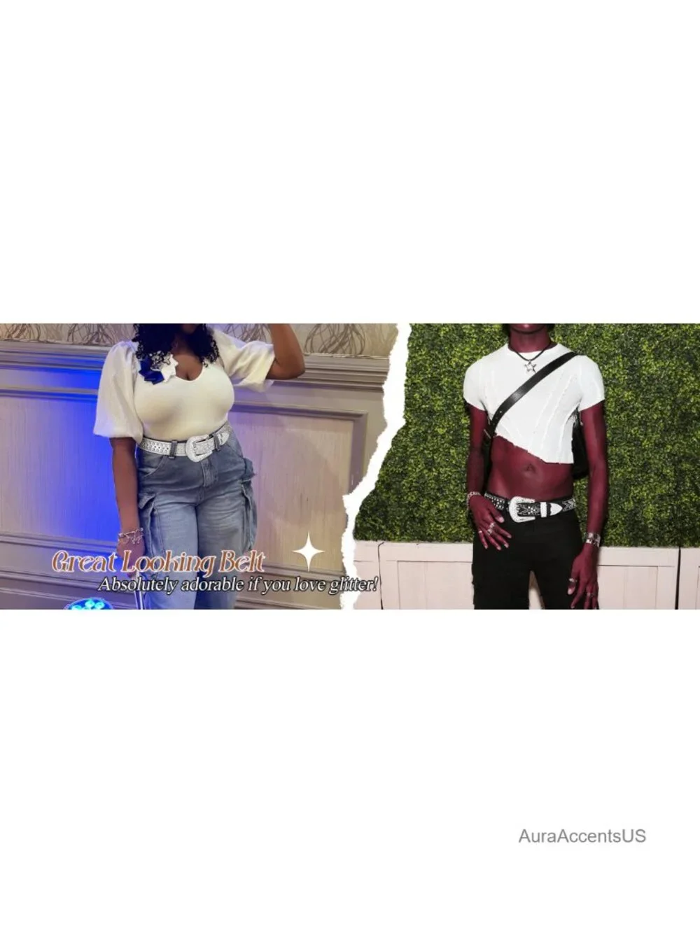 Rhinestone Studded Faux Leather Western Belt Detachable Buckle Unisex Plus Size